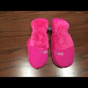 Head pink fuzzy fleece mittens XS